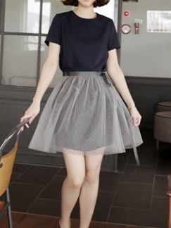 Black and Grey Fit & Flare Above Knee Plus Size Dress for Casual Party