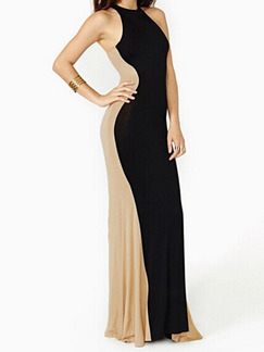 Black and Beige Bodycon Halter Maxi  Dress for Cocktail Prom Evening