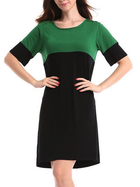 Black and Green Shift Above Knee Plus Size Dress for Casual