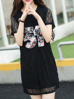 Black Shift Above Knee Lace Plus Size Dress for Casual Party