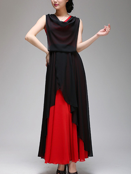 Black and Red Maxi Plus Size Dress  for Cocktail Evening  