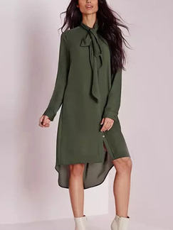 Green Shift Midi Long Sleeve Plus Size Dress for Casual Evening Party