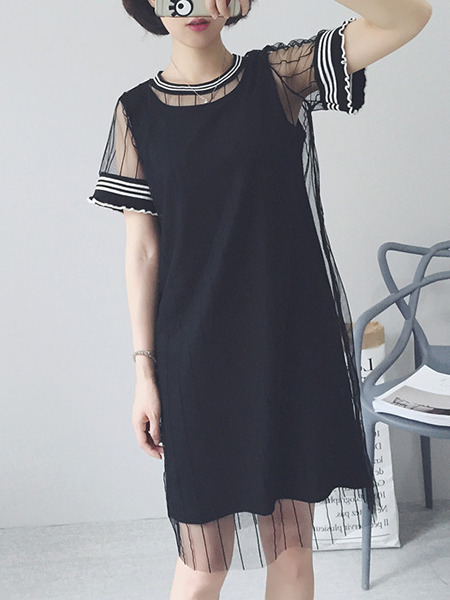 Black Shift Knee Length  Dress for Casual Party