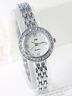 Silver Silver Plated Band Rhinestone Bracelet Quartz Watch