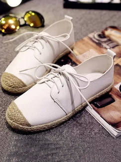 Brown White Leather Round Toe Lace Up Flats