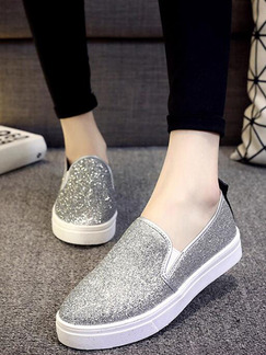 Silver Nylon Round Toe Rubber Shoes
