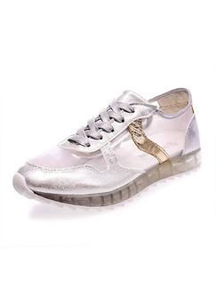 Gold and Silver Nylon Round Toe Lace Up Rubber Shoes