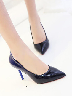 Black and Blue Patent Leather Pointed Toe Pumps High Heel 9CM Heels