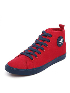 Red and Blue Canvas Round Toe Lace Up Rubber Shoes