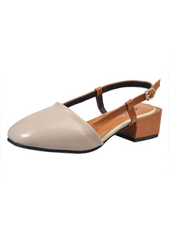 Apricot and Beige Leather Pointed Toe Ankle Strap Low Heel Chunky Heel 4CM Heels