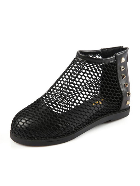 Black Nylon Round Toe Sandals Flats Boots