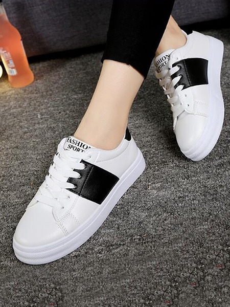 Black and White Leather Round Toe Lace Up Rubber Shoes_DRESS.PH ...