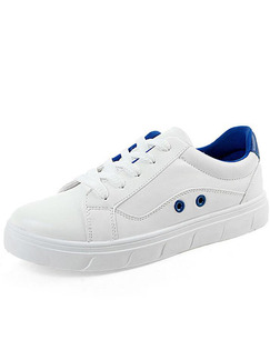 Blue and White Leather Round Toe Lace Up Rubber Shoes