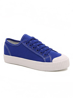 Blue and White Canvas Round Toe Lace Up Rubber Shoes