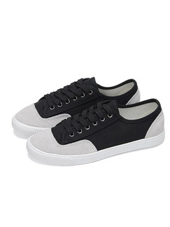 Black Grey and White Canvas Round Toe Lace Up Rubber Shoes