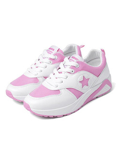 Pink and White Leather Round Toe Lace Up Rubber Shoes