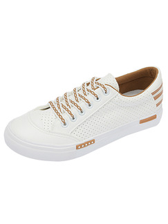 White and Gold  Leather Round Toe Lace Up Rubber Shoes
