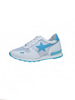 White and Blue Nylon Round Toe Lace Up Rubber Shoes