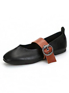 Black and Brown Leather Round Toe Flats