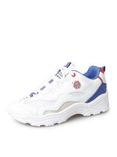 White and Blue Nylon Round  Toe Lace Up Rubber Shoes