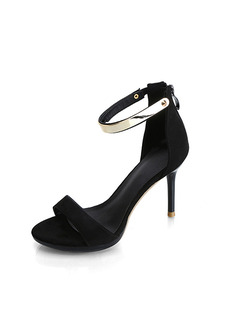 Black Suede Open Toe High Heel Stiletto Heel Ankle Strap 10CM Heels