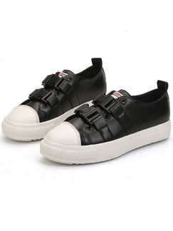 Black and White Leather Round Toe Rubber Shoes