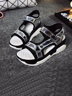 Black Silver and White Leather Open Toe Platform 5CM Sandals