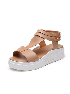 Brown Leather Open Toe Platform Ankle Strap Sandals