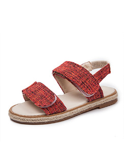 Red and Beige Nylon Open Toe Ankle Strap Sandals