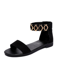 Black and Gold Suede Open Toe Ankle Strap Sandals