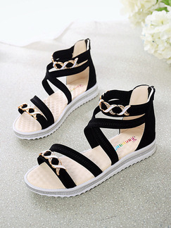 Black and Beige Suede Open Toe Ankle Strap Sandals