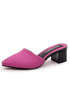 Pink Leather Pointed Toe High Heel Chunky Heel 5.5CM Heels