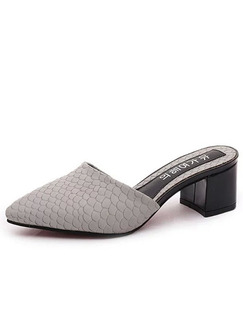 Grey Leather Pointed Toe High Heel Chunky Heel 5.5CM Heels