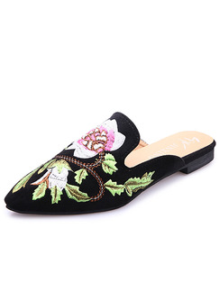 Black Colorful Canvas Pointed Toe Flats