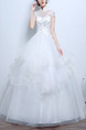 White Halter Illusion Princess Beading Appliques Ruffle Dress for Wedding