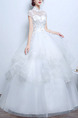 White Halter Illusion Princess Beading Appliques Ruffle Dress for Wedding