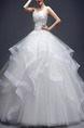 White Strapless Ball Gown Appliques Beading Ruffle Dress for Wedding