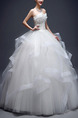 White Strapless Ball Gown Appliques Beading Ruffle Dress for Wedding