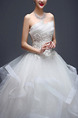 White Strapless Ball Gown Appliques Beading Ruffle Dress for Wedding