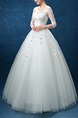 White Off Shoulder Ball Gown Beading Appliques Dress for Wedding