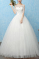 White Bateau Illusion Ball Gown Beading Dress for Wedding