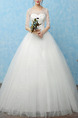 White Bateau Illusion Ball Gown Beading Dress for Wedding