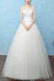 White Bateau Illusion Princess Appliques Beading Dress for Wedding