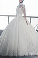 White High Neck Ball Gown Embroidery Appliques Dress for Wedding