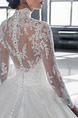 White High Neck Ball Gown Embroidery Appliques Dress for Wedding
