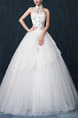 White Halter Ball Gown Beading Appliques Embroidery Dress for Wedding