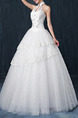 White Halter Ball Gown Beading Appliques Embroidery Dress for Wedding