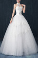 White Halter Ball Gown Beading Appliques Embroidery Dress for Wedding