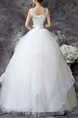 White Bateau Ball Gown Embroidery Beading Sash Dress for Wedding