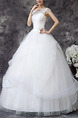 White Bateau Ball Gown Embroidery Beading Sash Dress for Wedding